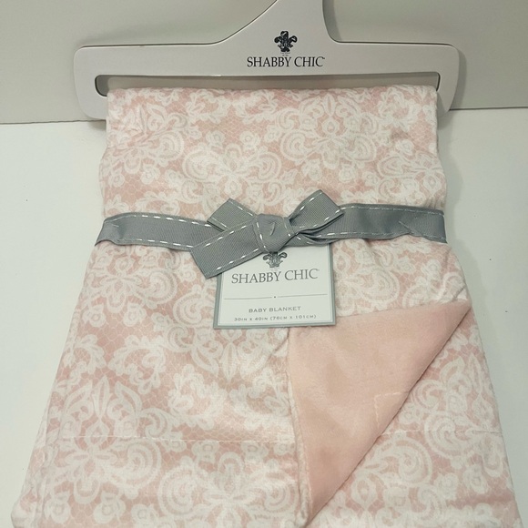 Shabby Chic Lace Stripe Baby Nursery Blanket Pink & White Medallion Pattern - Picture 12 of 12